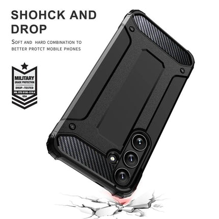 Magic Armor Case for Samsung Galaxy S24 rugged black protective case showing triple-camera cutout and drop-resistant design