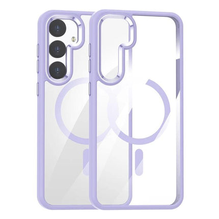 Essential Case for Samsung Galaxy Everyday Protection clear purple bumper case showing back camera cutout and MagSafe-style ring