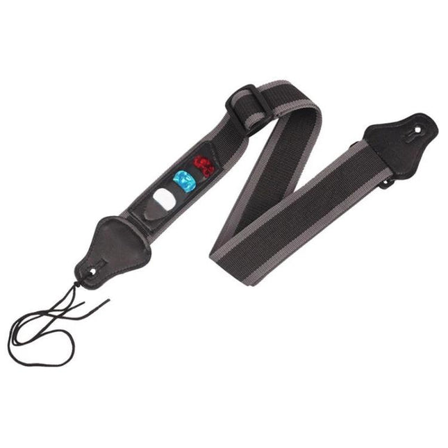 Comfortable Guitar Strap for Daily Music Practice Sessions - black nylon strap with pick holder and adjustable buckle