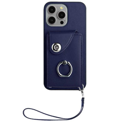Versatile Phone Case With Card Slots For Daily Essentials navy leather wallet case with six card slots, cash pocket, ring holder and wrist strap
