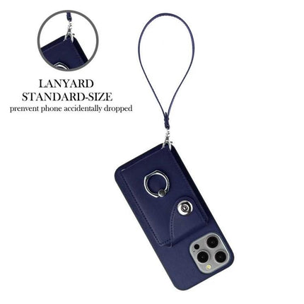 Versatile Phone Case With Card Slots For Daily Essentials navy lanyard wrist strap, six card slots, cash pocket, ring holder, slim protective design
