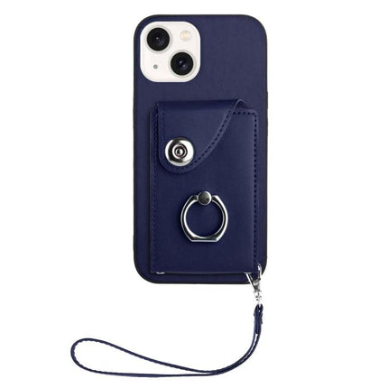 Daily Phone Case With Card Slots navy wallet case with 6 card slots, ring stand and adjustable lanyard