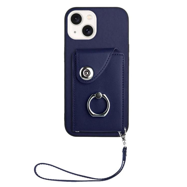 Daily Phone Case With Card Slots navy wallet case with 6 card slots, ring stand and adjustable lanyard
