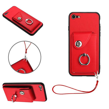 Red Phone Case With Card Slots featuring six card pocket, ring stand, snap closure and wrist strap for hands-free carrying
