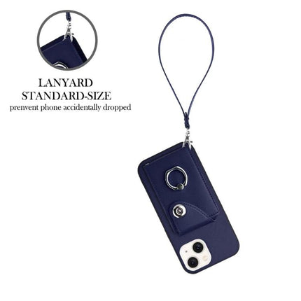 Phone Case With Card Holder For Daily Essentials And Everyday Carry On The Go For Easy Access - navy lanyard wrist strap, ring, card pocket, protective phone case