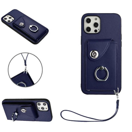 Phone Case With Card Holder For Daily Essentials And Everyday Carry On The Go For Easy Access navy leather ring holder wrist strap