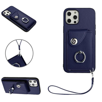 Phone Case With Card Holder For Daily Essentials And Everyday Carry On The Go For Easy Access navy leather wallet case with ring and wrist strap