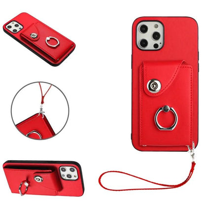 Red leather Phone Case With Card Holder For Daily Essentials And Everyday Carry On The Go For Easy Access with ring, strap and wallet pocket