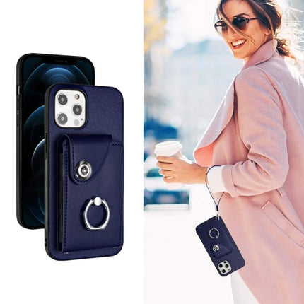 Phone Case With Card Holder For Daily Outings – navy PU protective case with ring grip and card pocket for walks, commutes, and quick errands