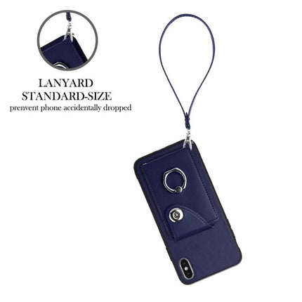 Phone Case With Card Pocket for Everyday Carry featuring navy lanyard, ring holder and rear card pocket for hands-free errands and secure storage