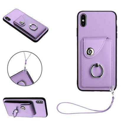 Phone Case With Card Pocket for Everyday Carry in lavender with ring holder, wrist strap and snap pouch for cards and cash