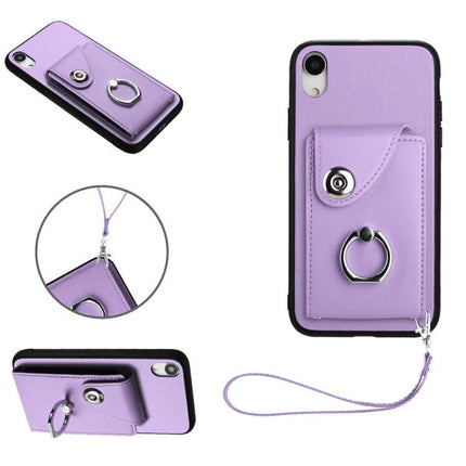 Phone Case With Card Pocket for Everyday Carry in lavender with ring holder, buttoned card pocket and wrist strap for hands-free errands