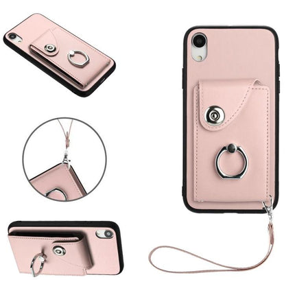 Phone Case With Card Pocket for Everyday Carry in blush pink with ring holder, snap pocket and wrist strap, wallet-style protective phone case