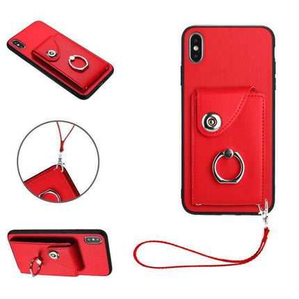 Phone Case With Card Pocket for Everyday Carry - red wallet-style case with ring holder and wrist strap