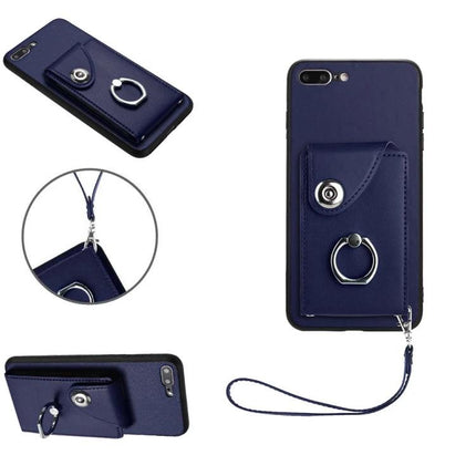 Phone Case With Card Pocket for Everyday Carry navy leather wallet case with ring holder and wrist strap