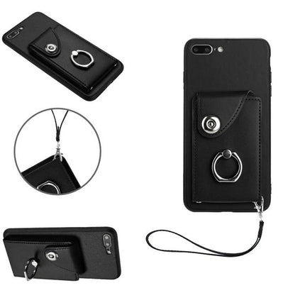 Phone Case With Card Pocket for Everyday Carry black wallet-style case with ring holder and wrist strap