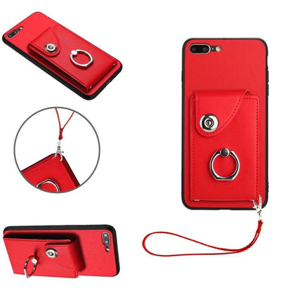 Phone Case With Card Pocket for Everyday Carry red leather-style case with card slot, ring holder and wrist strap