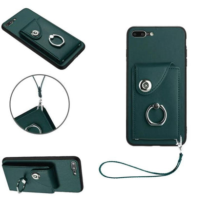 Phone Case With Card Pocket for Everyday Carry green leather wallet case with ring, strap and card slot