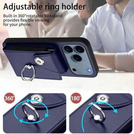 Phone Case With Card Holder For Everyday Essentials – navy PU case with adjustable ring kickstand and built-in card pocket for travel and commuting