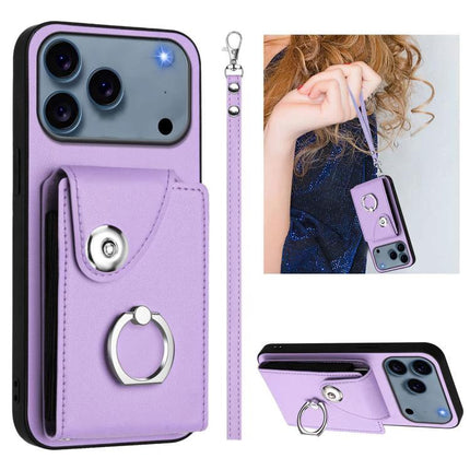 Phone Case With Card Holder For Everyday Essentials purple PU wallet case with ring strap and TPU protection