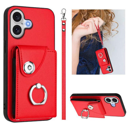 Phone Case With Card Holder For Everyday Essentials red PU wallet case with ring, wrist strap and TPU protection