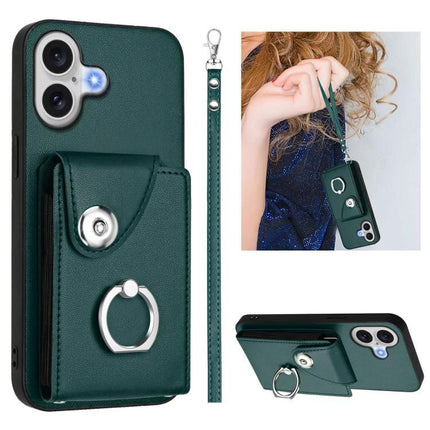 Phone Case With Card Holder For Everyday Essentials - green PU wallet case with ring stand, wrist strap, and secure card pocket