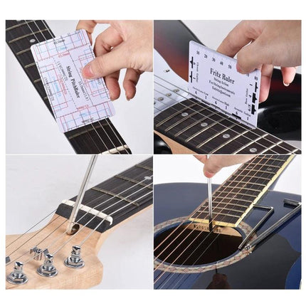 Guitar Care Tools for Daily Maintenance and Home Use - compact string cleaner, fret ruler and bridge pin tool set