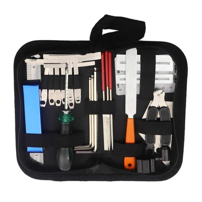 Essential Tool Set for Daily Guitar String Maintenance - compact travel kit with files, pliers, hex wrenches and screwdriver