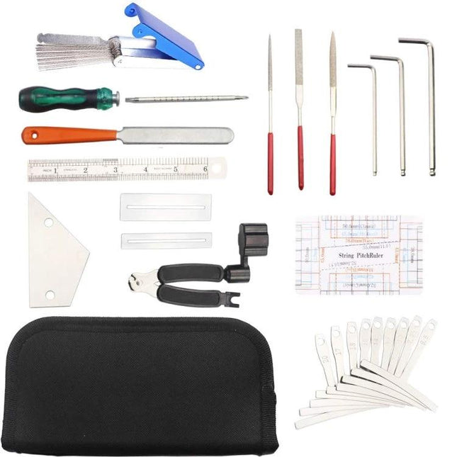 Essential Tool Set for Daily Guitar String Maintenance — compact kit with files, hex keys, pliers, ruler and case for routine string care
