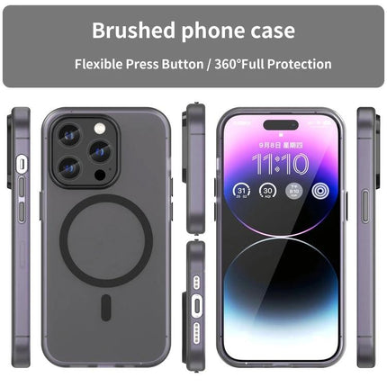 iPhone Case for Everyday Protection — matte translucent brushed phone case showing full 360° coverage, wireless charging compatible, button and port access