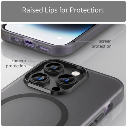 iPhone Case for Everyday Protection with raised lips, matte translucent back, camera and screen protection, ports and wireless charging access