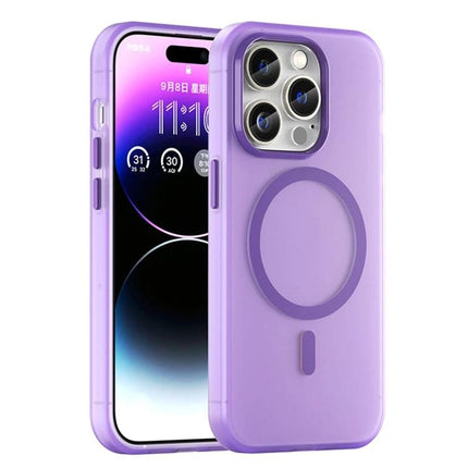 iPhone Case for Everyday Protection - matte translucent purple slim protective case with MagSafe ring, easy access to buttons and wireless charging