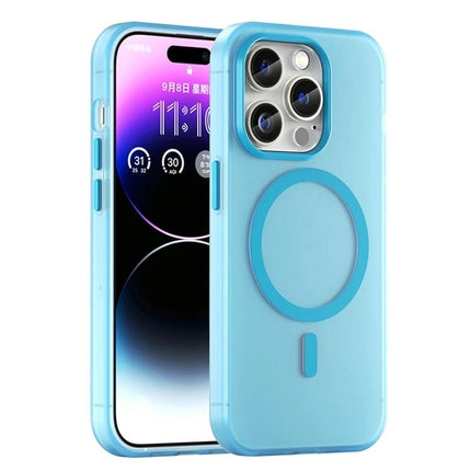 iPhone Case for Everyday Protection — matte translucent blue protective case with MagSafe ring, button access and low-profile everyday protection