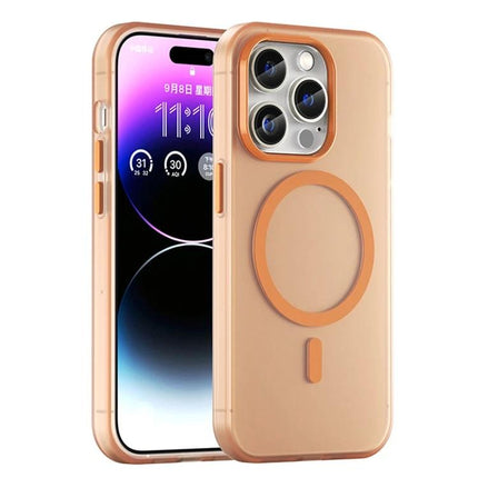 iPhone Case for Everyday Protection - matte translucent rose gold case with MagSafe ring, raised camera lip, button access and wireless charging compatible