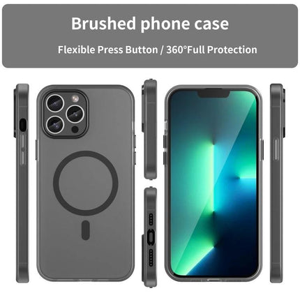 Protective Phone Case for Everyday Use showing slim gray 360-degree brushed phone case with buffered corners and MagSafe ring