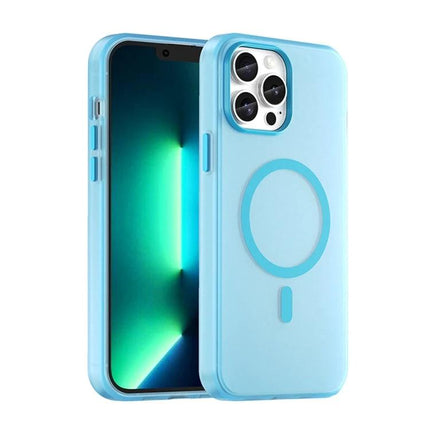Alt Tag: Protective Phone Case for Everyday Use in light blue with 360-degree buffered corners, slim profile and textured grip