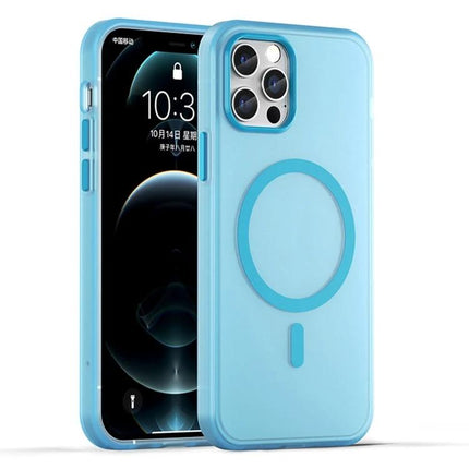 Practical Phone Case For Everyday Protection With Slim Lightweight Build For Daily Use - matte translucent TPU iPhone 12 Pro blue case with camera frame and MagSafe ring