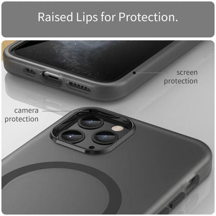 Frosted Translucent iPhone Case For Everyday Protection During Commutes And Daily Activities showing raised lips for camera and screen protection with MagSafe ring