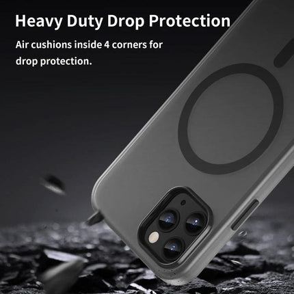 Frosted Translucent iPhone Case For Everyday Protection During Commutes And Daily Activities showing MagSafe ring and heavy duty drop protection