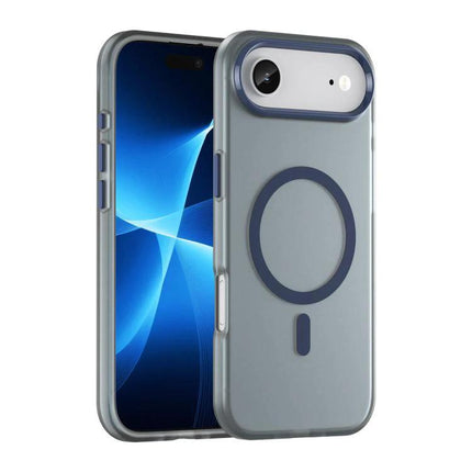 iPhone Case for Everyday Protection with slim matte translucent back, raised camera ring and Magsafe-style circle — gray
