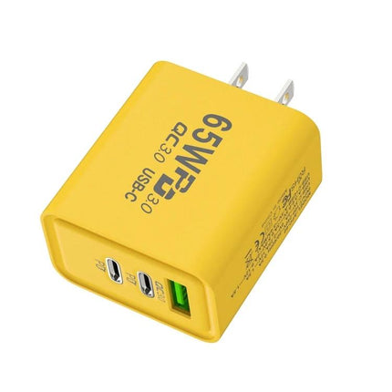 Essential Charger for Daily Device Needs at Home or Travel - yellow 65W USB-C PD wall charger with dual USB-C and USB-A ports