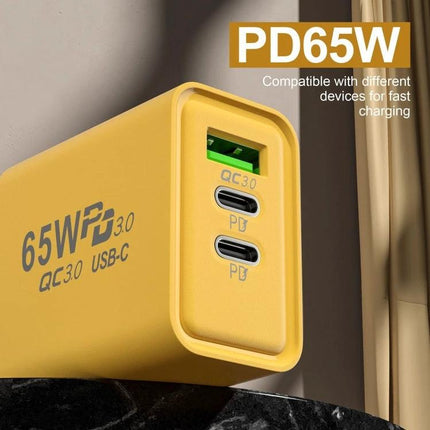 Essential Charger for Daily Device Needs at Home or Travel - yellow 65W PD65W USB-C PD fast charger with QC3.0 port for phone, tablet, laptop