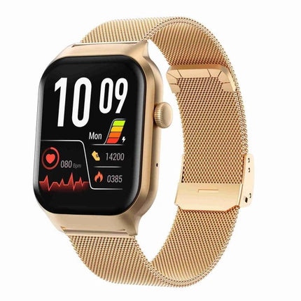 Smart Watch for Daily Health Monitoring and Everyday Wear - gold mesh band showing heart rate, steps, sleep tracking and Bluetooth calling on display