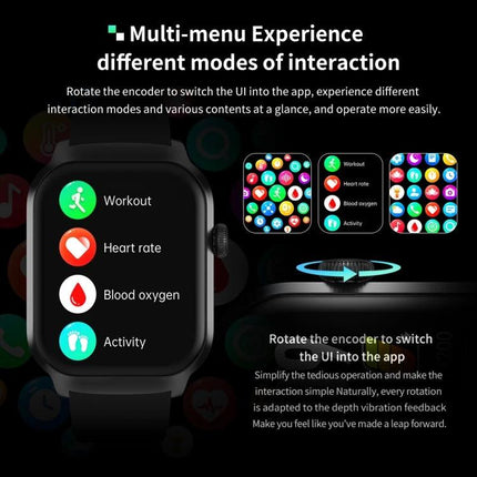 Smart Watch for Daily Health Monitoring and Everyday Wear showing workout, heart rate, blood oxygen and activity screens with Bluetooth calling