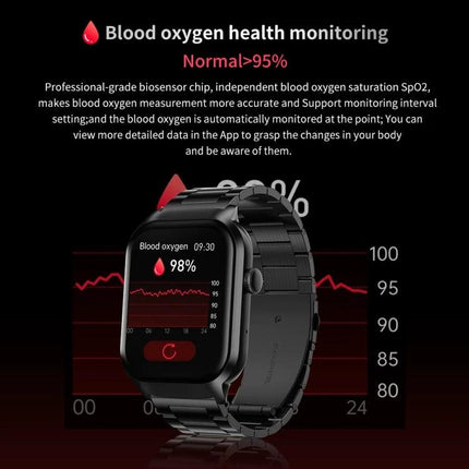 Smart Watch for Daily Health Monitoring and Everyday Wear showing blood oxygen 98% screen, heart rate and Bluetooth calling for hands-free use
