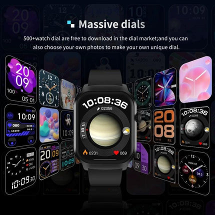 Leather Strap Smart Watch for Daily Health Monitoring displaying customizable dials, heart rate and blood oxygen tracking on a black leather strap