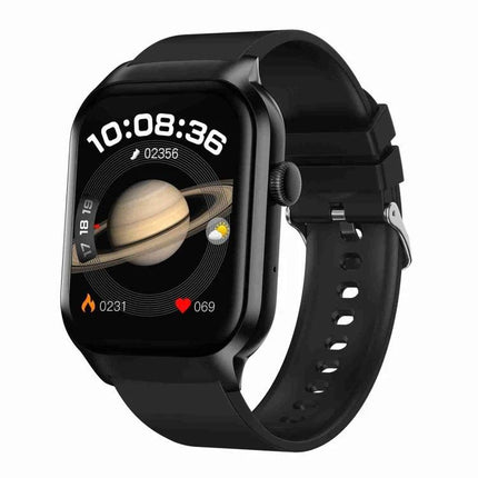 Comfortable Silicone Strap Watch for Daily Wellness Tracking showing heart rate, steps, and blood oxygen on black silicone watch face