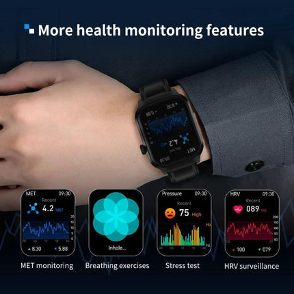 Comfortable Silicone Strap Watch for Daily Wellness Tracking showing heart rate, SpO2, sleep and HRV monitoring on wrist