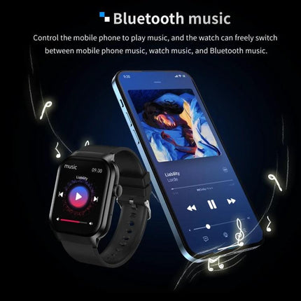 Comfortable Silicone Strap Watch for Daily Wellness Tracking with Bluetooth music control shown connected to smartphone