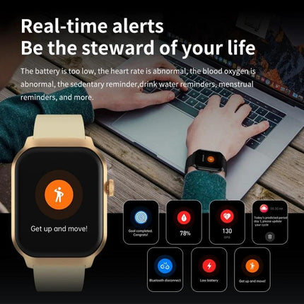 Comfortable Silicone Strap Watch for Daily Wellness Tracking showing real-time alerts for heart rate, SpO2, sleep and activity reminders